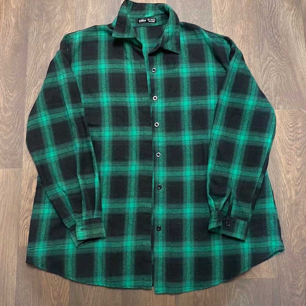 Black & Green SHEIN Flannel